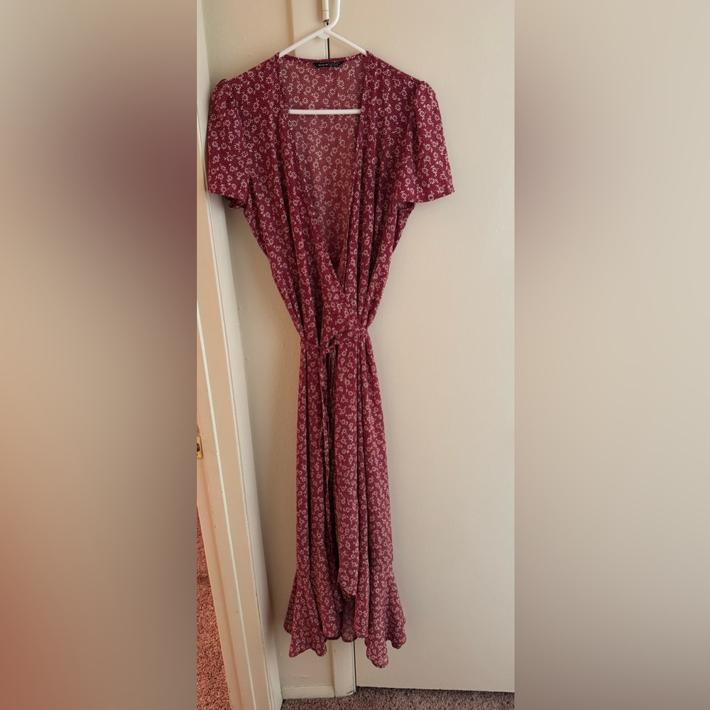 Long, flowy floral dress.